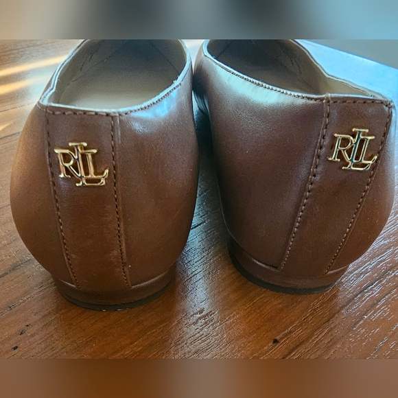 Lauren Ralph Lauren Londyn Tan Cognac Leather Flats Ballerina Shoes Size 6.5 - Picture 13 of 14